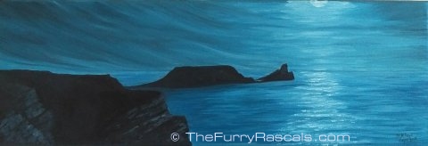 Worms Head, Rhossili, under Moonlight, Oils on Canvas